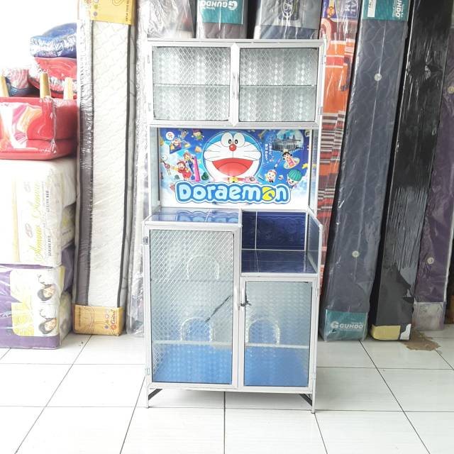 (GRATIS MASKER) Rak Piring Almunium Kramik Kaca 2 Pintu MC Belakang PLAT Karakter, ACP anti pecah