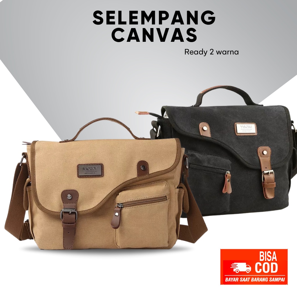 Tas Selempang Sling Bag Kanvas Tebal  Pria Import Original Muat Tablet 10 inch 20