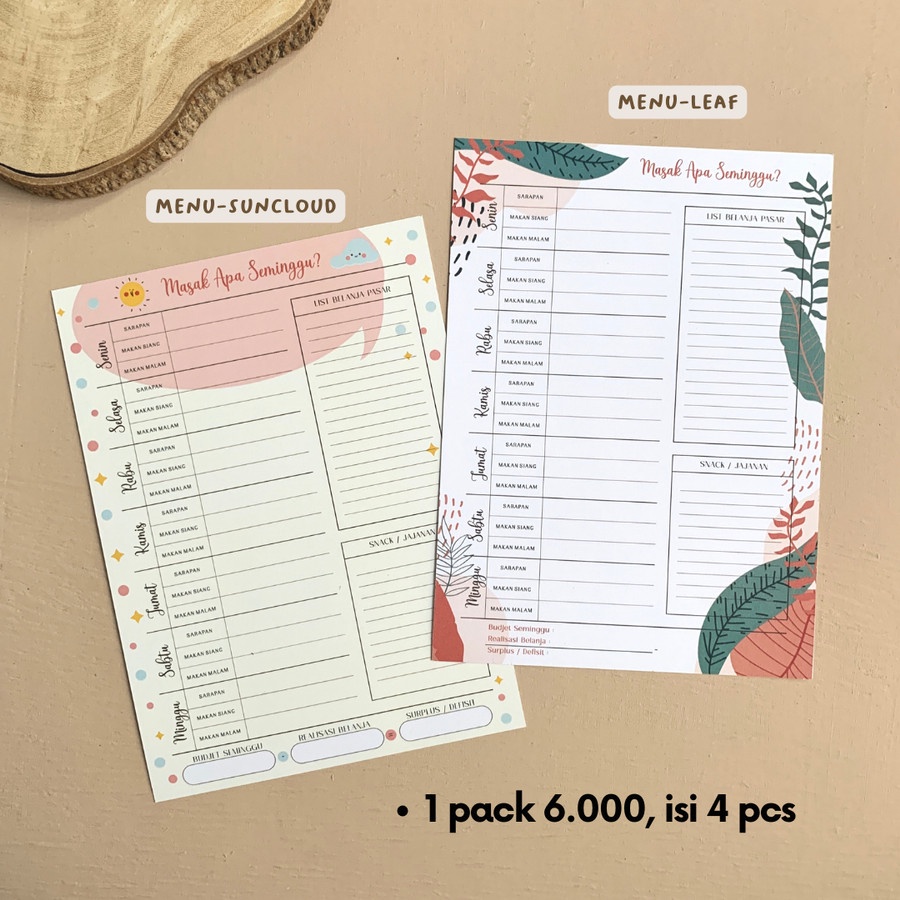 

Menu Card Meal Planner / Kartu Rencana Masak Menu Diet - P13 x L18 cm