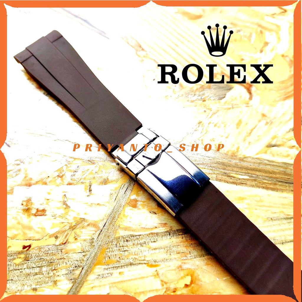 STRAP TALI JAM TANGAN RUBBER WATCH ROLEX 20MM FULL SET COKLAT