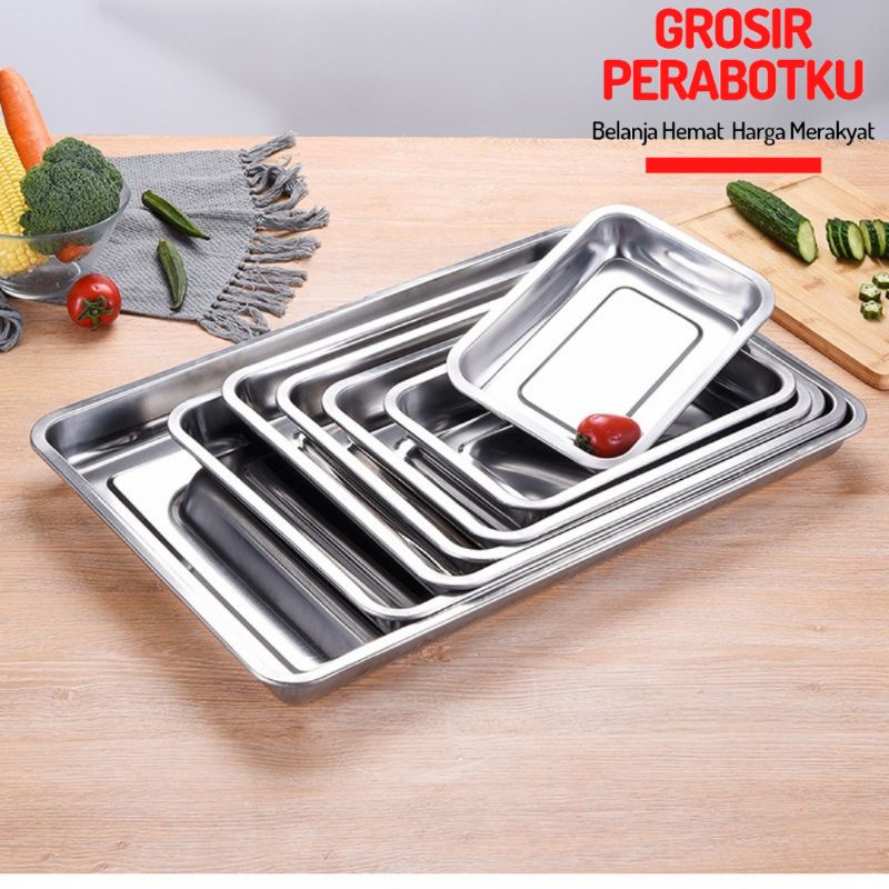 Nampan Baki Stainless / Baki Parasman Stainless / Baking Tray / Namapan Makanan Persegi Stainless Steel Baki Stainless | Alat Saji Stainless / Wadah Parasman / Baki Namapan Minuman Stainless / Nampan Persegi Stenlis / Baki Stainless Prasmanan