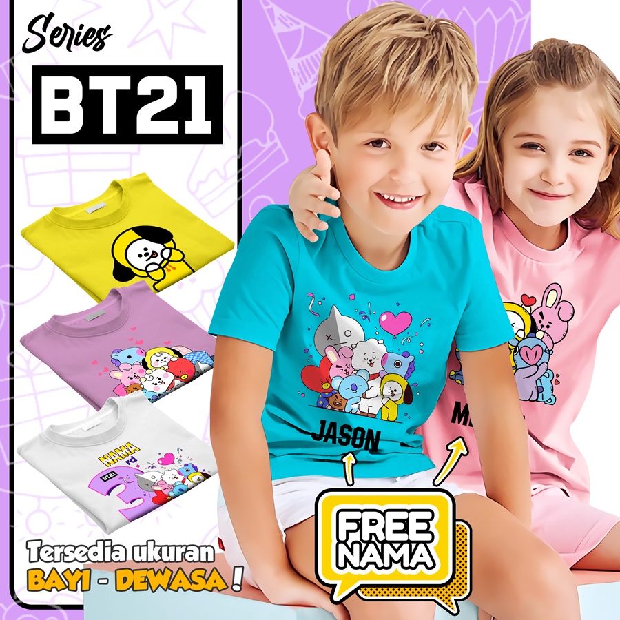 Baju Kaos ANAK DAN DEWASA KEKINIAN KARAKTER bt21 bt 21 COUPLE (FREE NAMA)