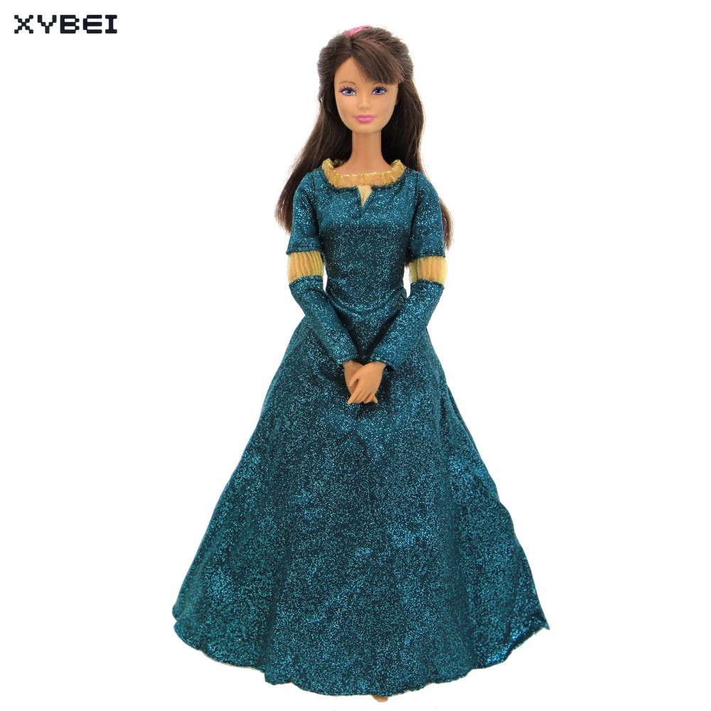 Fairy Tale Princess Dress Copy Brave Merida Outfit Long Sleeves Exotic Costume Clothes For Barbie