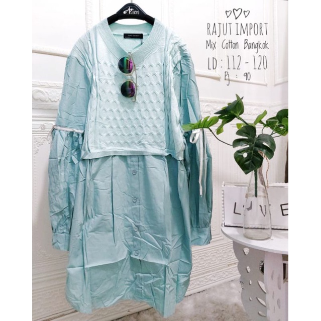 blouse jumbo wanita bahan rajut import mix katun Bangkok ukuran allsize ld 112-120