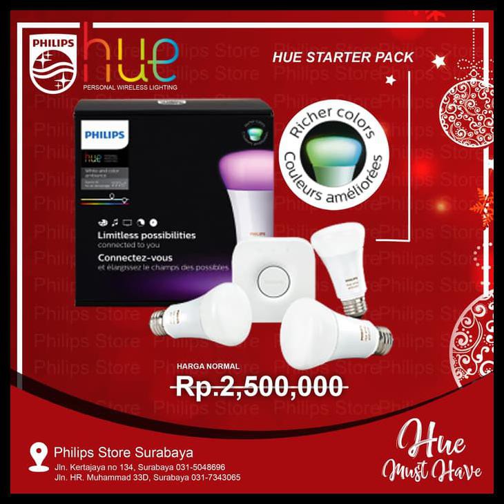 BERGARANSI PHILIPS HUE Starter Pack - Include 3 LED Lampu + 1 Bridge Router HUE GRATIS ONGKIR