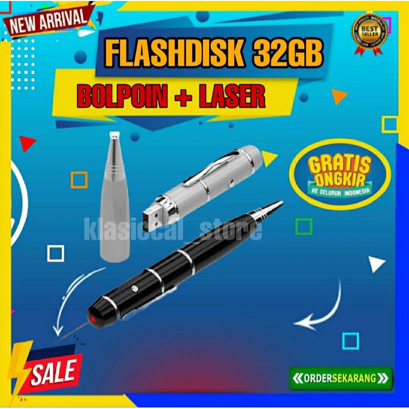 

FLASHDISK PEN 32GB BULPOIN SERBAGUNA 3 IN 1 FLASDIS LASER PULPEN TERMURAH
