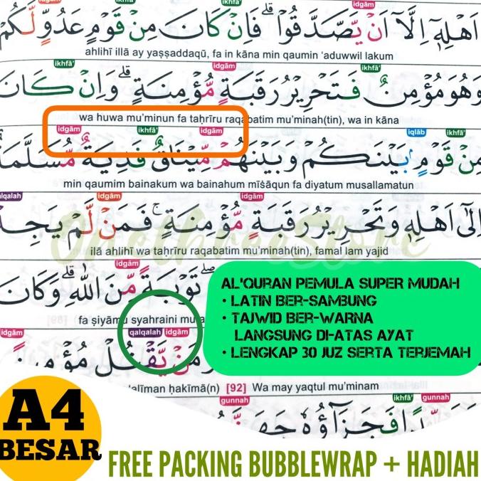 AlQuran BESAR A4 LATIN PEMULA Mudah Baca Al Quran Tajwid Warna Lengkap