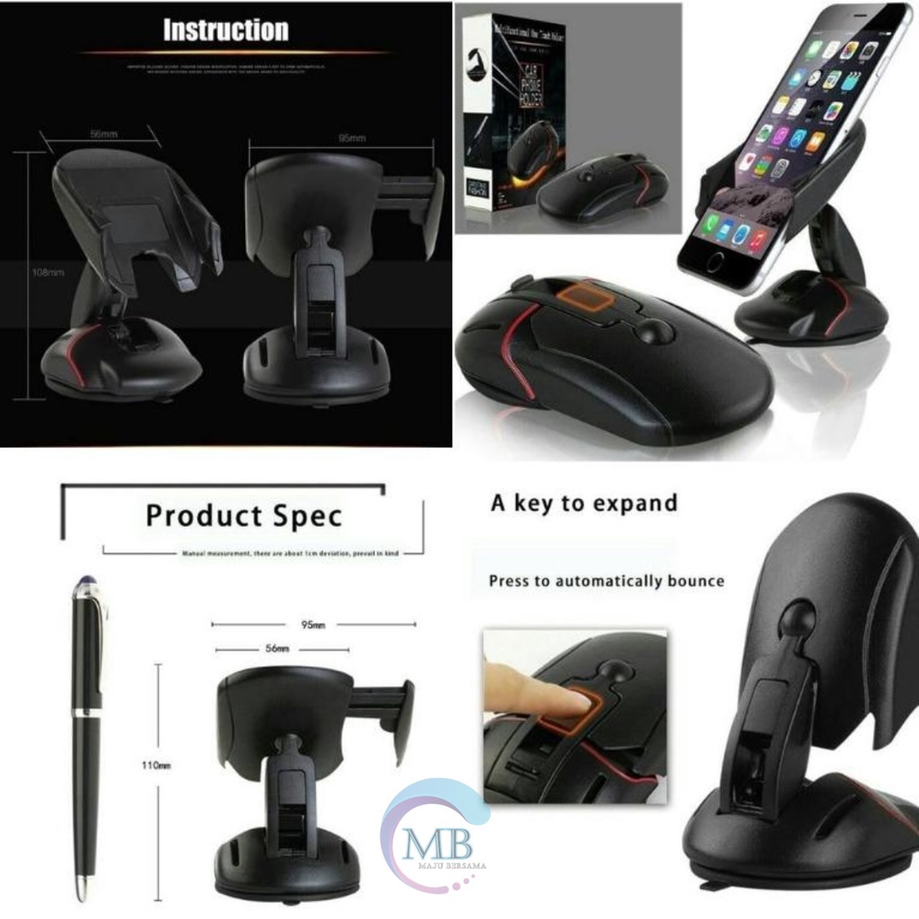 HD2 Car Holder Phone Stand Bentuk Mouse Shape Handphone Mobil Gps Unik Lipat Folding Desktop Dashbroad kekinian MB2489