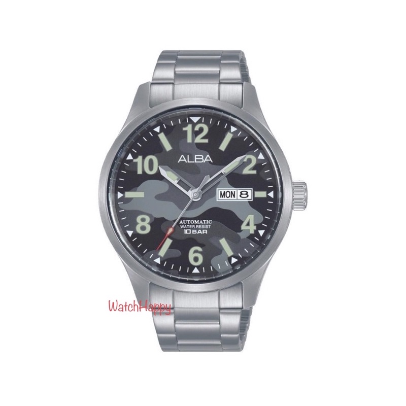 WatchHappy Alba AL4275X1 Camouflage Dial Automatic Day Date Men Watch AL4275 Stainless 100%Original