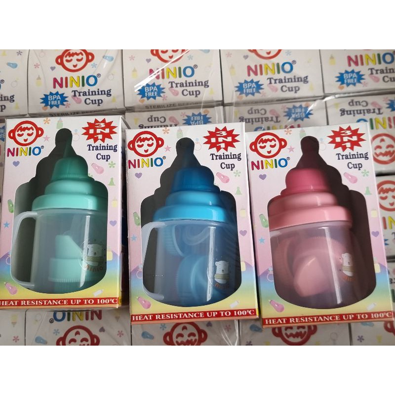 F-338 BOTOL MINUM BAYI TRAINING CUP NINIO 3 IN 1 BPA FREE