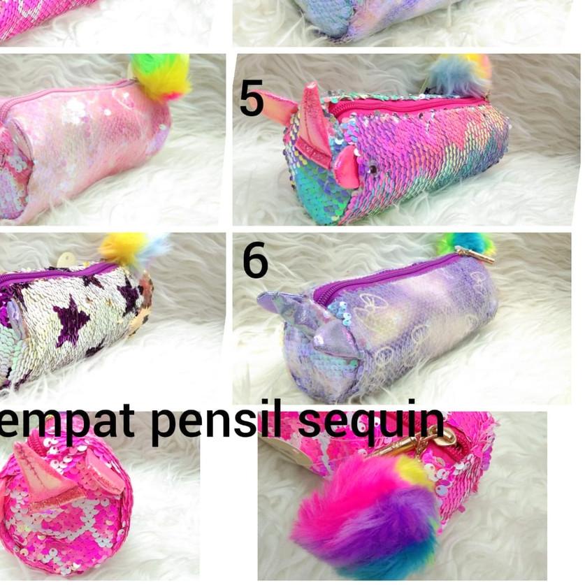

Ready banyak⭐ Tempat Pensil Sequin gantungan Pom Pom unicorn bulu anak sekolah @..
