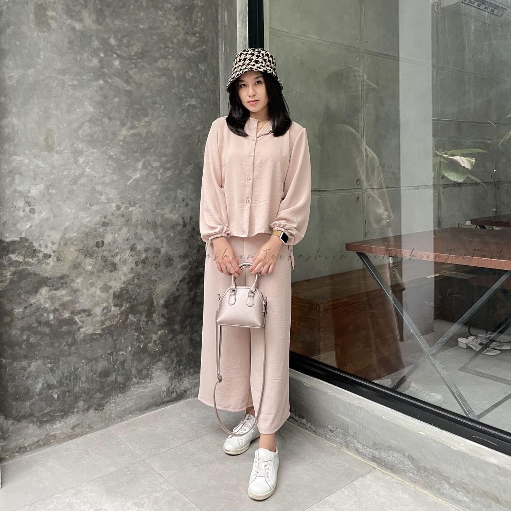 Baju One Set Wanita / Set Piyama Crinkle / Pakaian pajamas Cringkel Premium [Jeefashion]-3