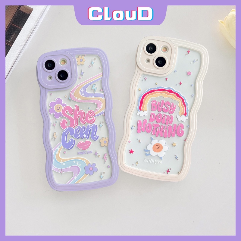 Wavy Edge Case Realme C33 C21Y C11 C12 C35 C30 C25Y C25s C25 C17 C20 C15 C20A C3 10 8 7 8pro 9 5i 6i C20A 5 5s C1 Pelangi Warna-Warni Lucu Bunga Huruf Inggris Lembut TPU Penutup Belakang