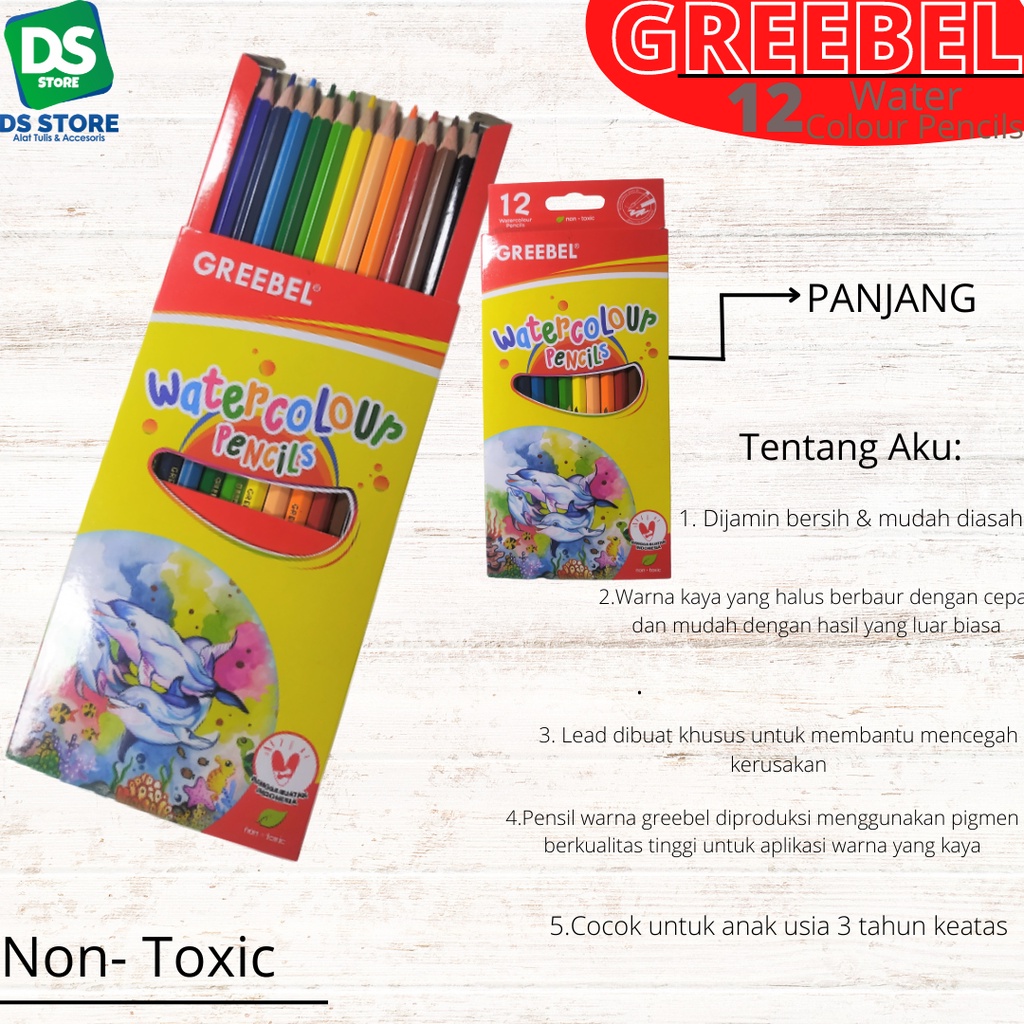 

Pensil Warna Watercolour 12 Warna Panjang GREEBEL