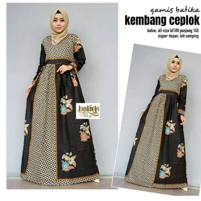 Gamis Batika Kembang Ceplok Batik Sogan Muslim Pesta