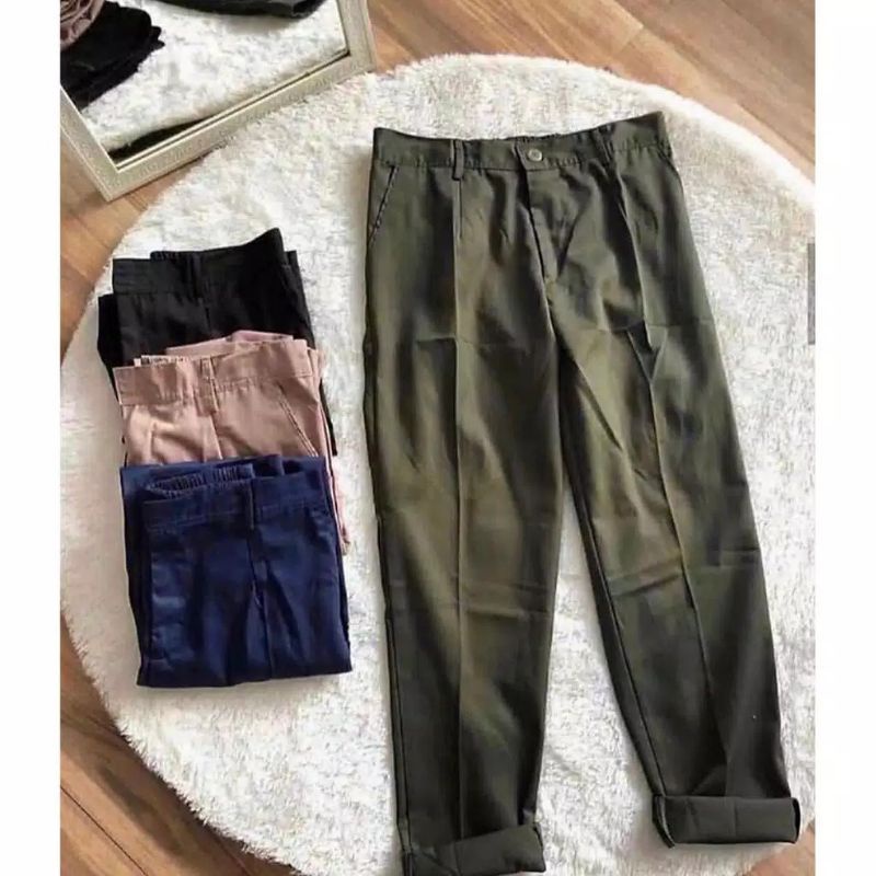 Celana Panjang Polos Dhezhe  - Celana Kerja Wanita Katun - Baggy Pants Wanita Americandrill