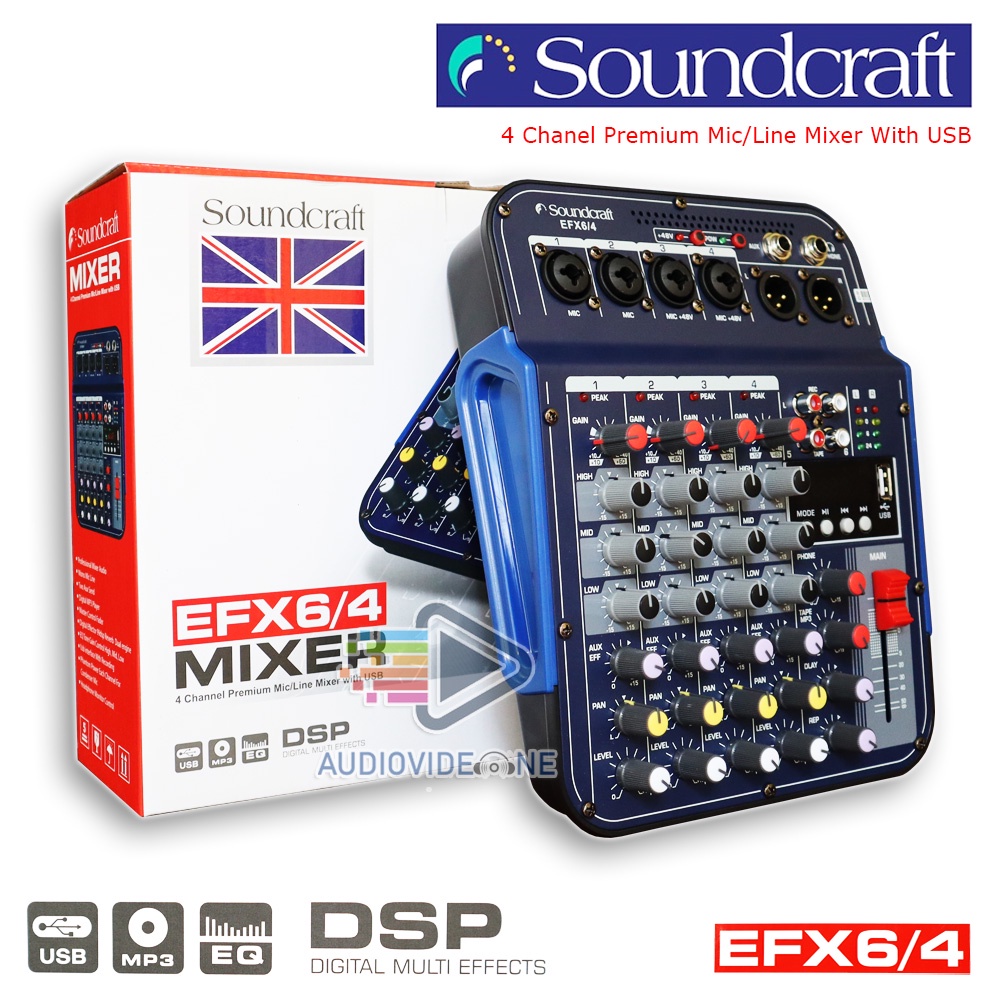 Mixer Soundcraft 6 Chanel Bluetooth Mikser Audio Sondkref EFX6/4 With Usb Mp3 Record