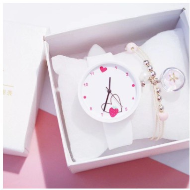 ✅Grosir Jam Senen -  Jam Tangan Quartz Analog Motif Strawberry Gaya Korea Untuk Wanita/Jam Tangan Fashion Wanita