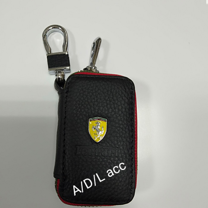 DOMPET KULIT Stnk plus gantungan kunci LOGO MOBIL ferrari warna hitam UNIVERSAL