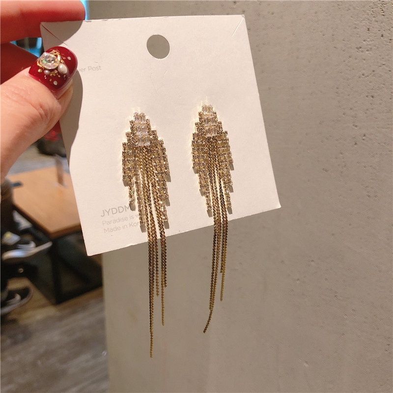 925 sterling silver jarum Korea cahaya mewah anting-anting wanita high-end rumbai zircon rumbai ambi