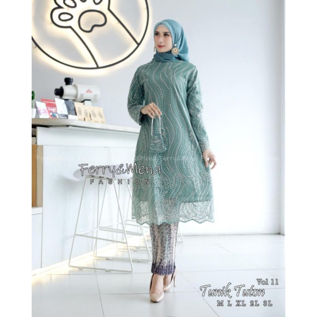 PRODUK ORIGINAL SETELAN KEBAYA TUNIK BRUKAT TULLE/DRESS KONDANGAN/TUNIK JUMBO