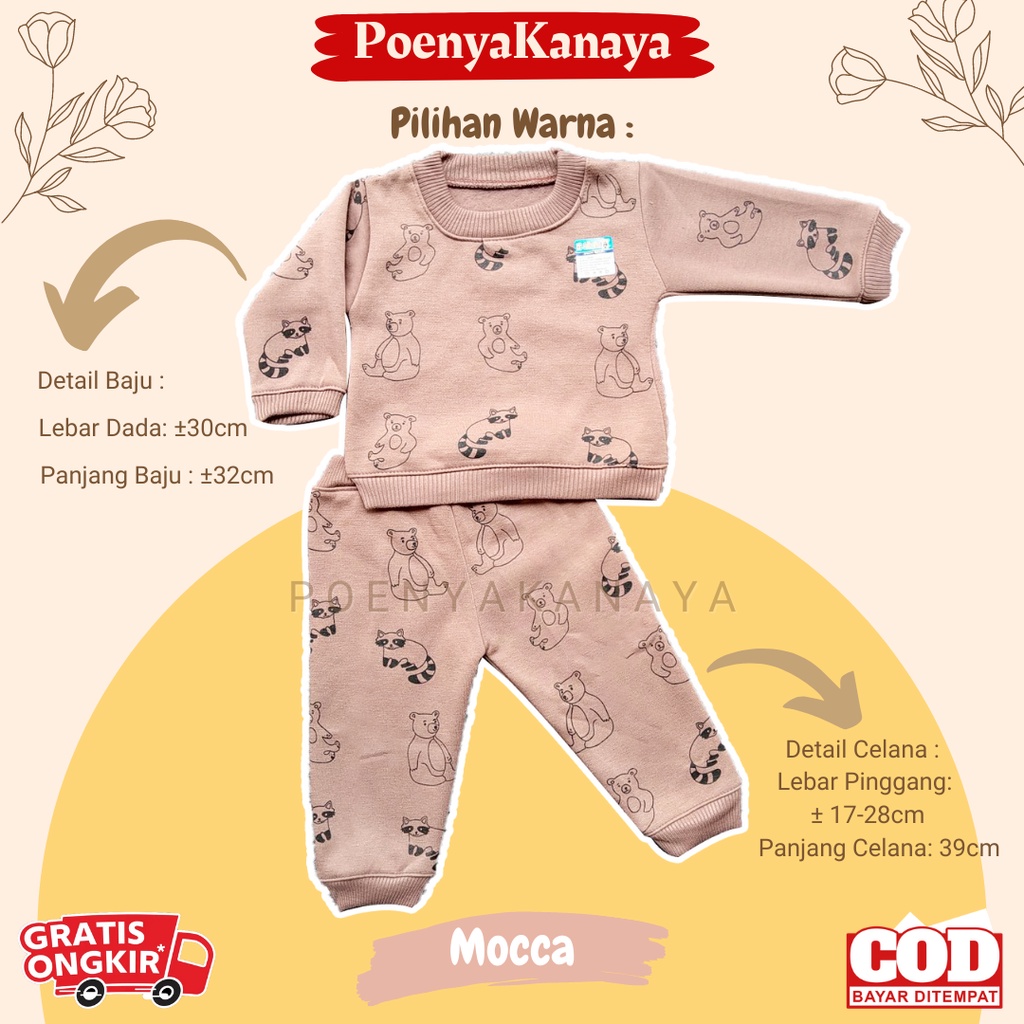 Setelan Sweater Jaket Bayi Anak Panjang RAKUN &amp; BERUANG HBc Size 6-18 Bulan SPY74