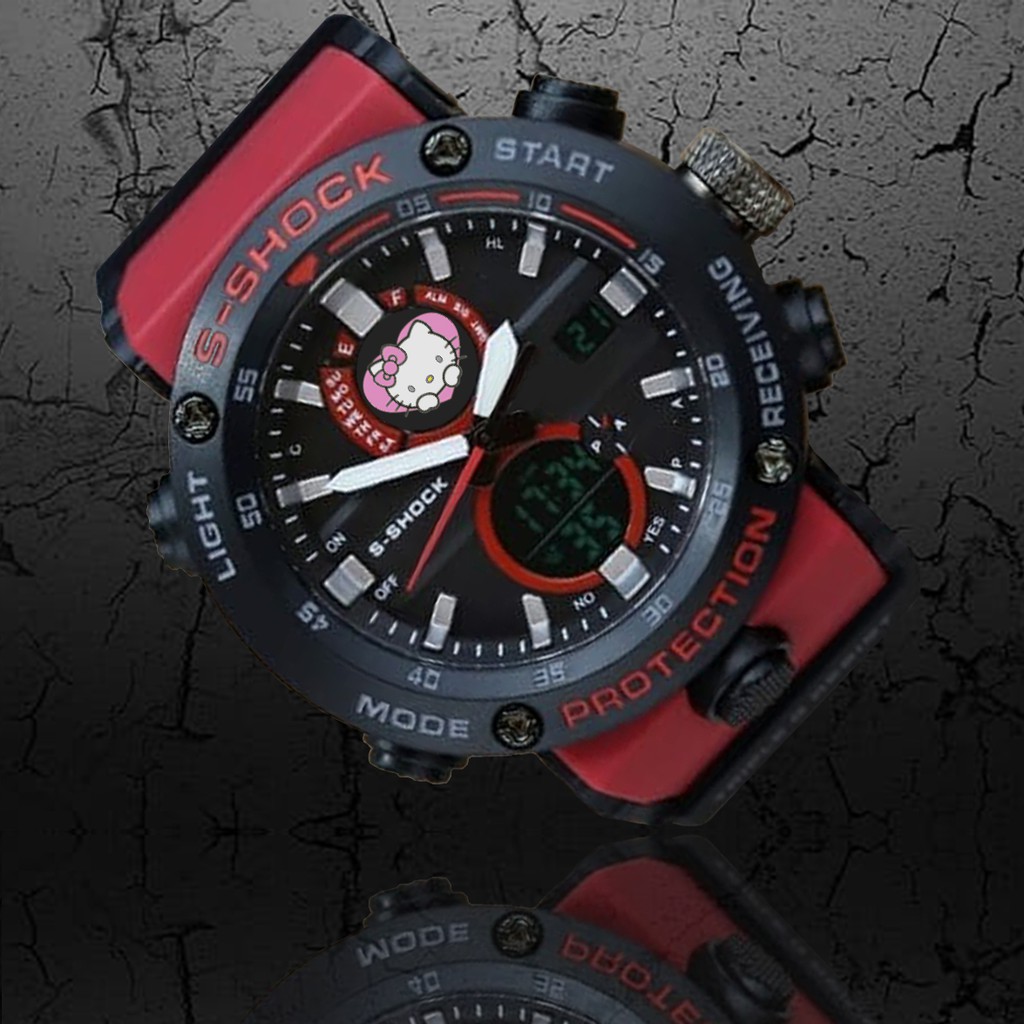 (EXCLUSIVE) Jam Tangan HELLO KITY motif 4 Double Time - Tali Merah