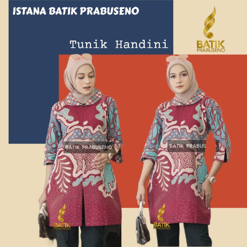 Tunik Handini Batik Prabuseno Batik Wanita Prabuseno Original Baju Atasan Kerja Wanita Tunik Busui