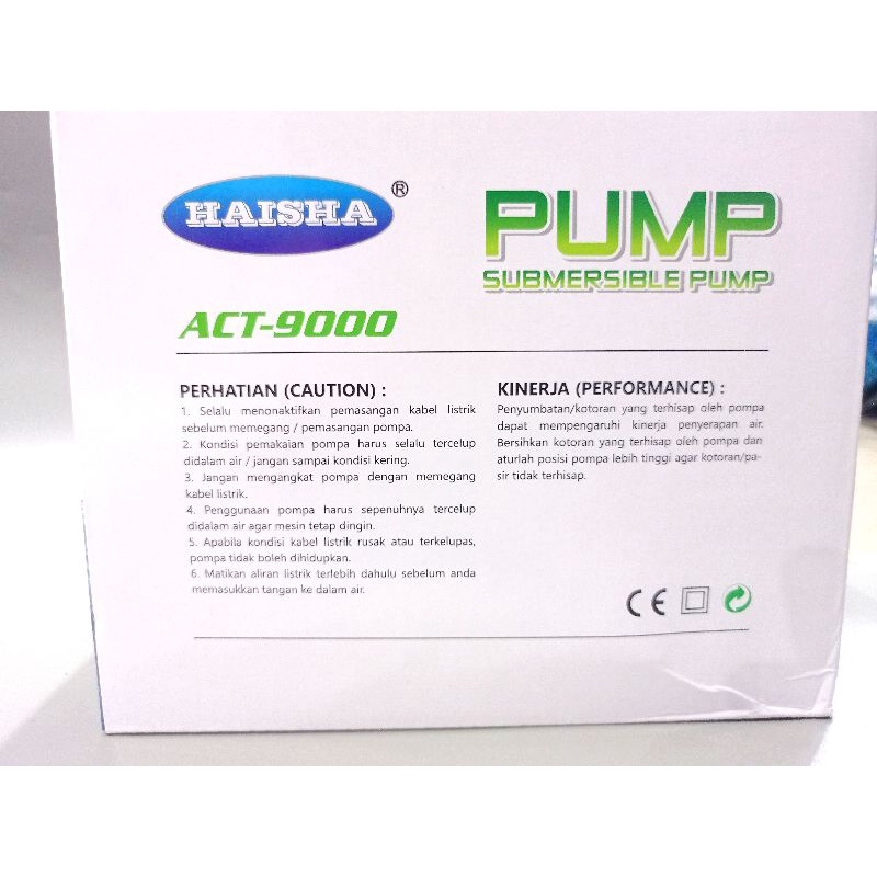 PROMO MURAH Pompa KOLAM KOI LOW WATT SUBMERSIBLE PUMP HAISHA ACT 9000