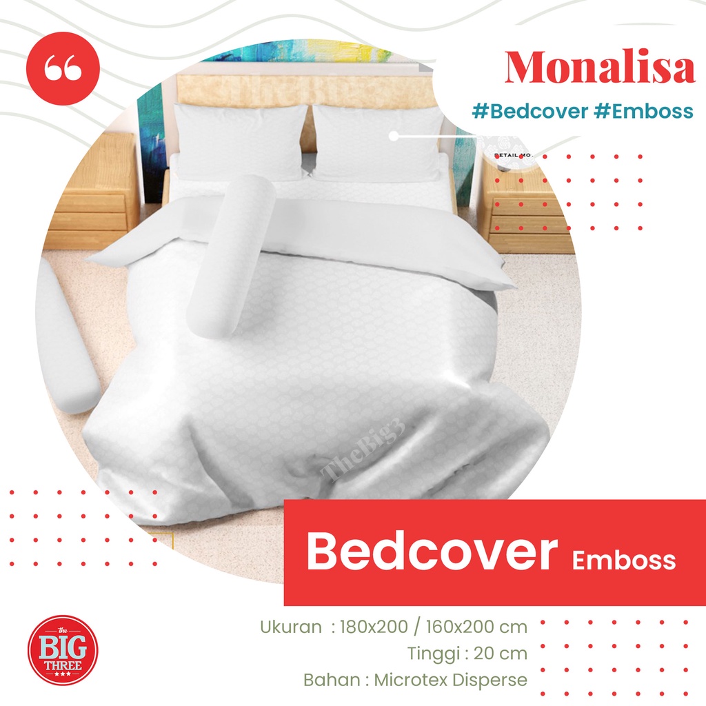 Bedcover saja MONALISA POLOS warna Ungu Muda Putih Biru Tua Maroon - KING 180 Queen 160 BC EMBOSS