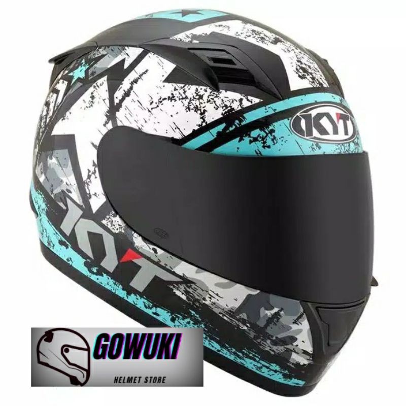 KYT R10 AQUA BLUE FLUO - SMOKE VISOR - KYT FULL FACE