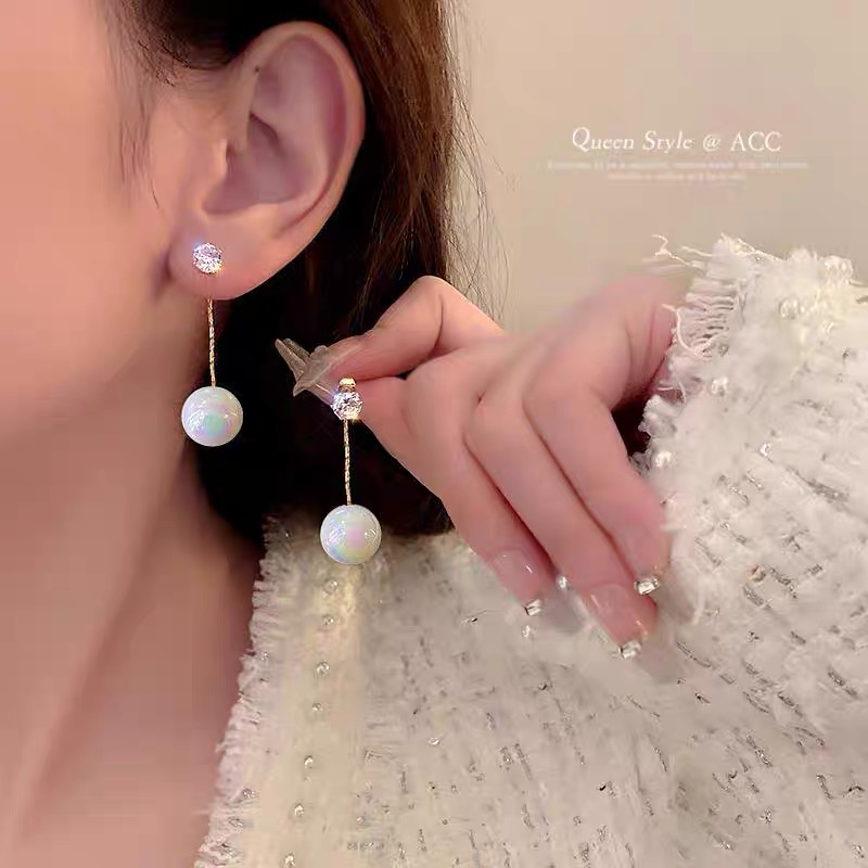 YEEZII Set Anting Liontin Mutiara Besar Hypoallergenic Warna Emas Gaya Elegan Untuk Wanita