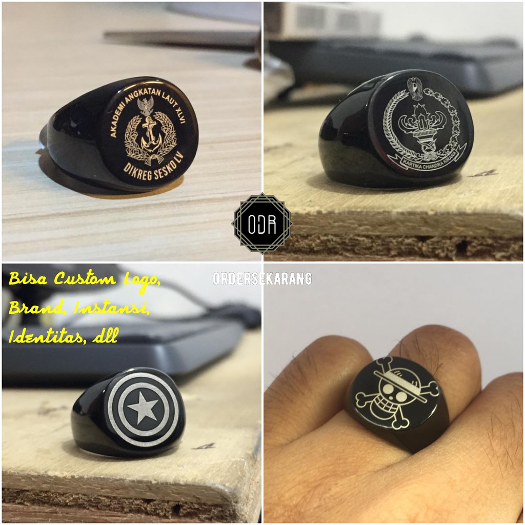 Cincin titanium Signet ring Oval aksesoris pria dan wanita