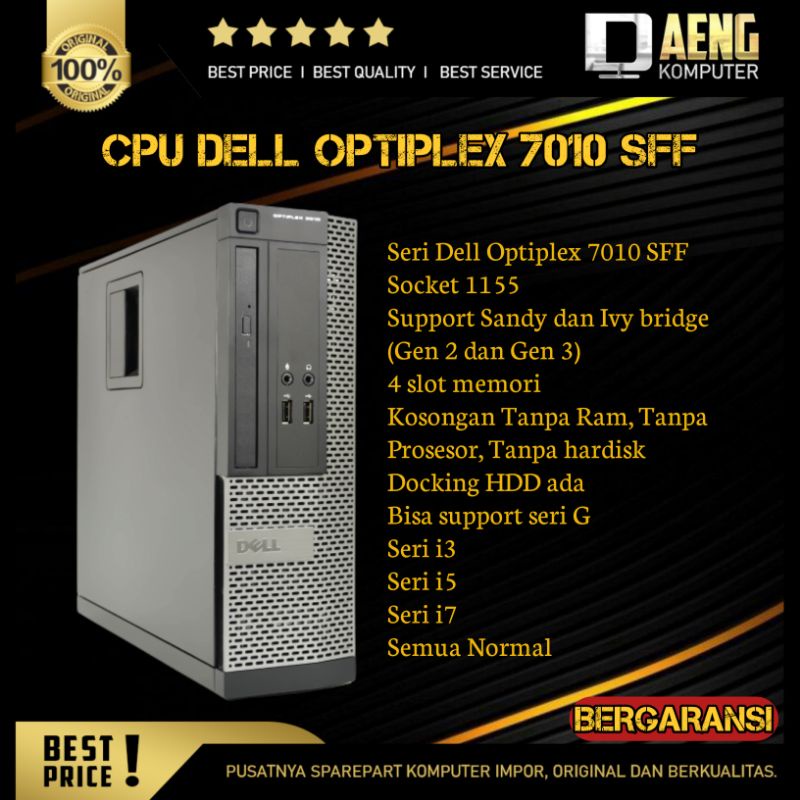 Cpu Pc Komputer Mini Merk Dell Optiplex 7010 SFF Kosongan Socket 1155 Support ivy 4 Slot Ram