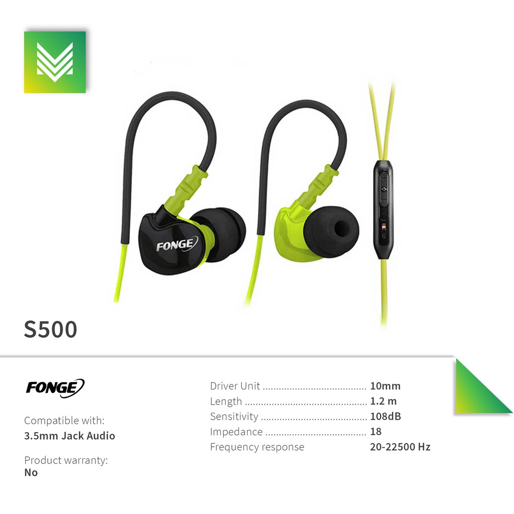 FONGE S500 WITH MIC SPORT IEM EARPHONE BASS OVER EAR DESIGN HEADSET