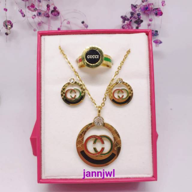 100% kalung titanium set asli anti karat
