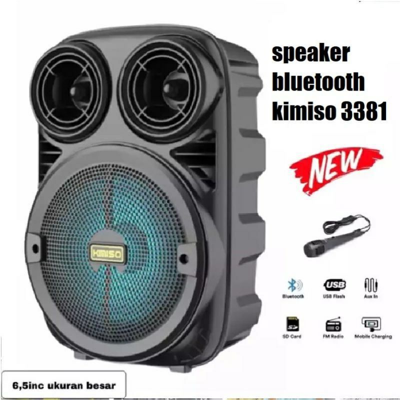 Jual COD SPEAKER BLUETOOTH 6'5 INCH KIMISO 3381 PLUS MIC KARAOKE XBASS