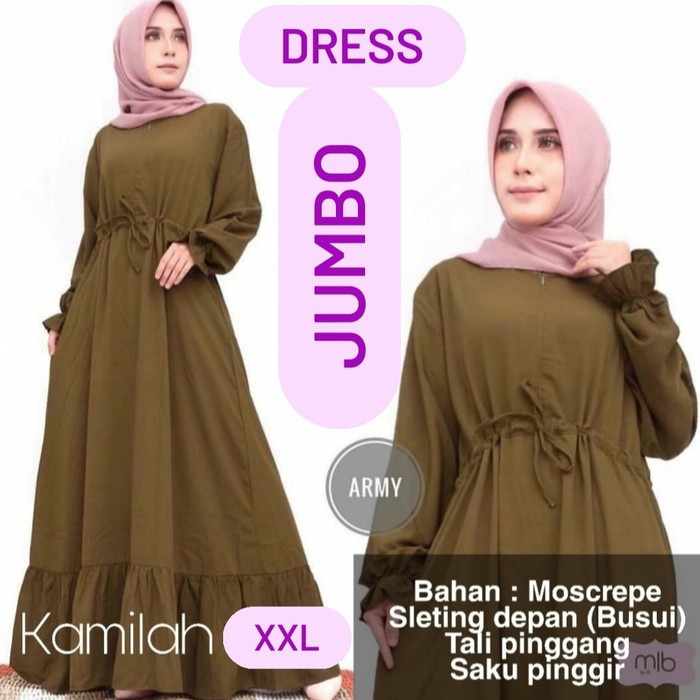 Kamilah Dress - Ukuran XXL - Baju Gamis Jumbo - Dress Big Size - Gamis - Ijo Army, XXL terbaik