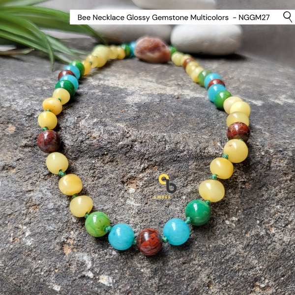 Kalung Amber Anak Premium Gemstone Multicolors NGGM27 By Amber Bee