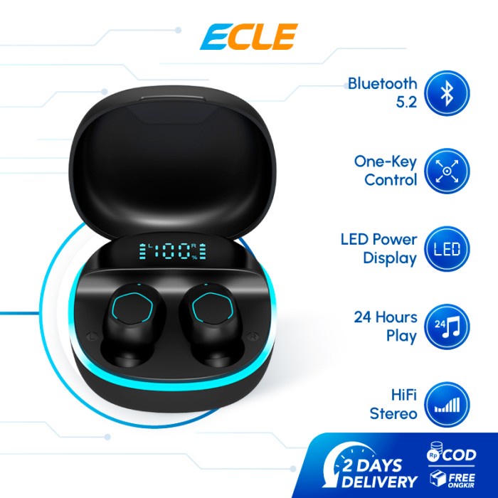 ECLE EC-70 TWS EARPHONE BOOSTED BASS LONG BATTERY SPORTS BLUETOOTH