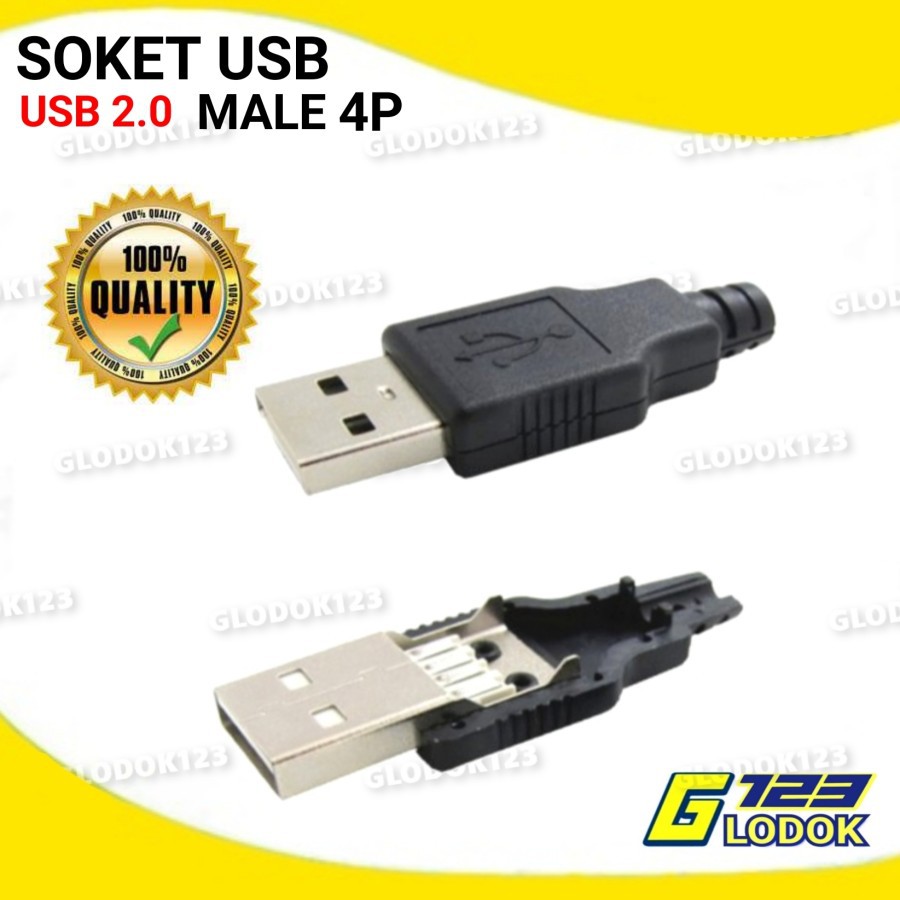 Soket USB Kosong Tipe Jantan Male / cok Konektor 4 Titik Solder