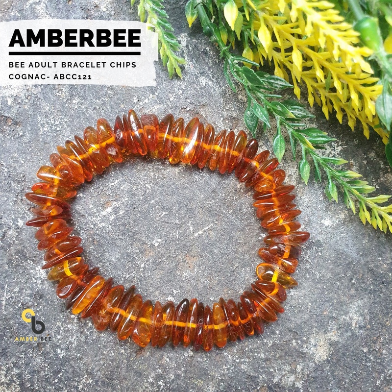 Gelang Amber Dewasa Premium Stretchy Glossy Chips Cognac ABCC121 By Amber Bee