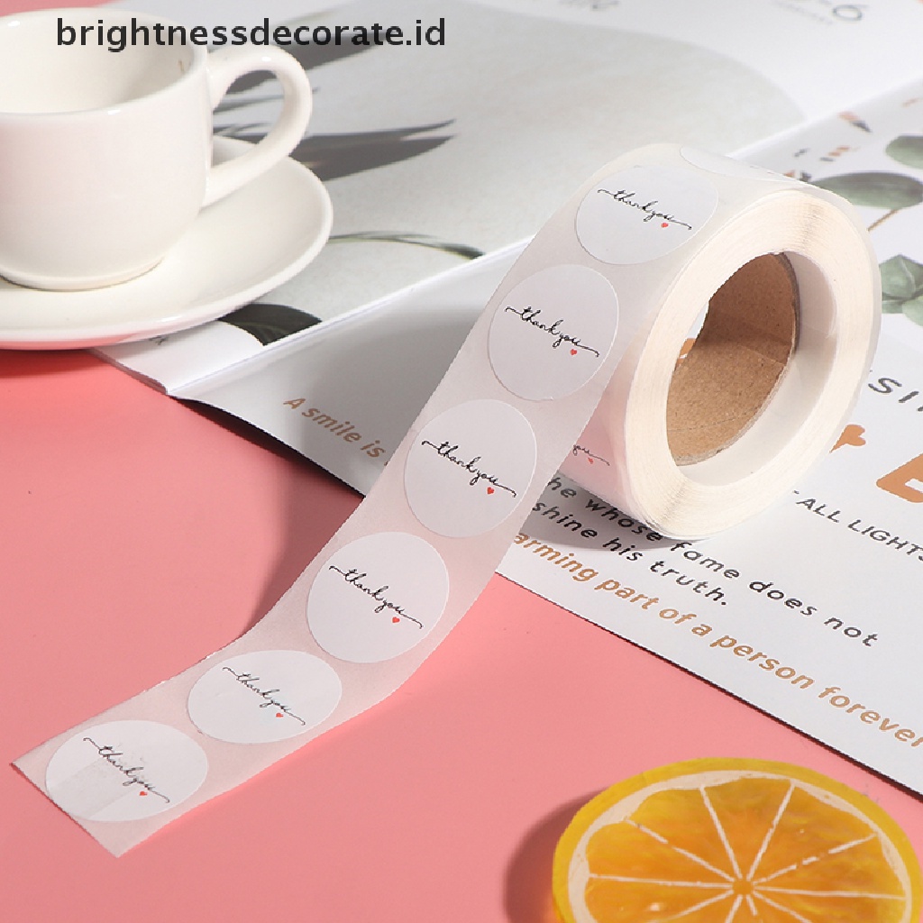 500pcs / roll Stiker Label Kertas Bulat Motif Tulisan Thank You Warna Putih Ukuran 1 Inci