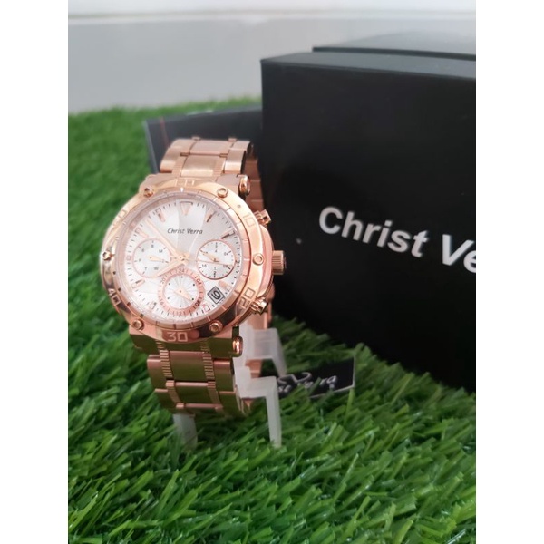 jam tangan pria christ verra cv 52283g-15 slv / CV 52283G-15 ORIGINAL RANTAI ROSEGOLD