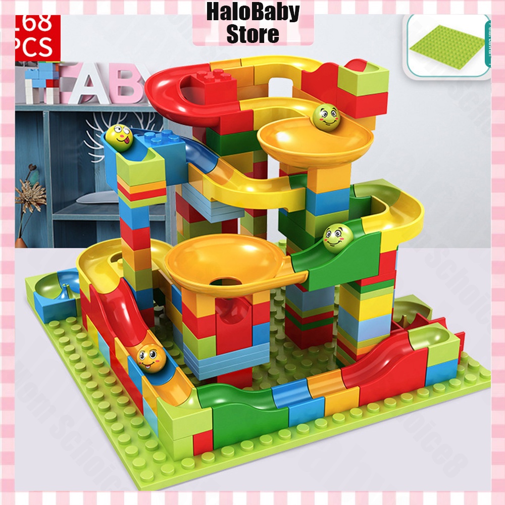 Halo Baby 168pcs Mainan Building Brick DIY Small Funny Blocks Marble Race Run Maze/ Block Balok Susun