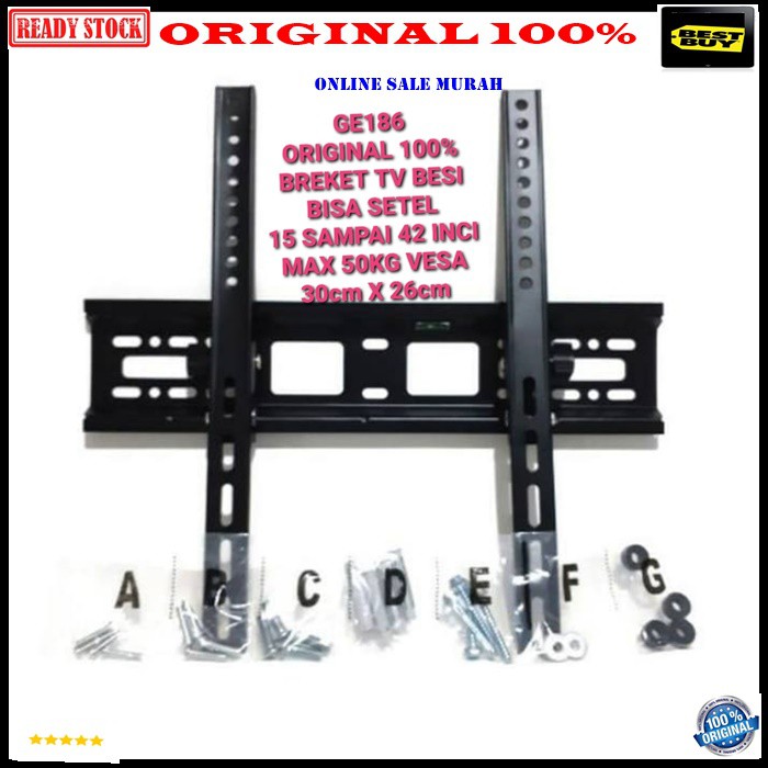 G186 Breket tv full besi 15 sampai 32 in inci bracket televisi flexible gantungan led tembok mount wall dinding LCD komplit fungsi universal semua merek serba bisa multi guna asli ori adjustable G186   BAHAN FULL BESI  BISA DISETING 15 sampa