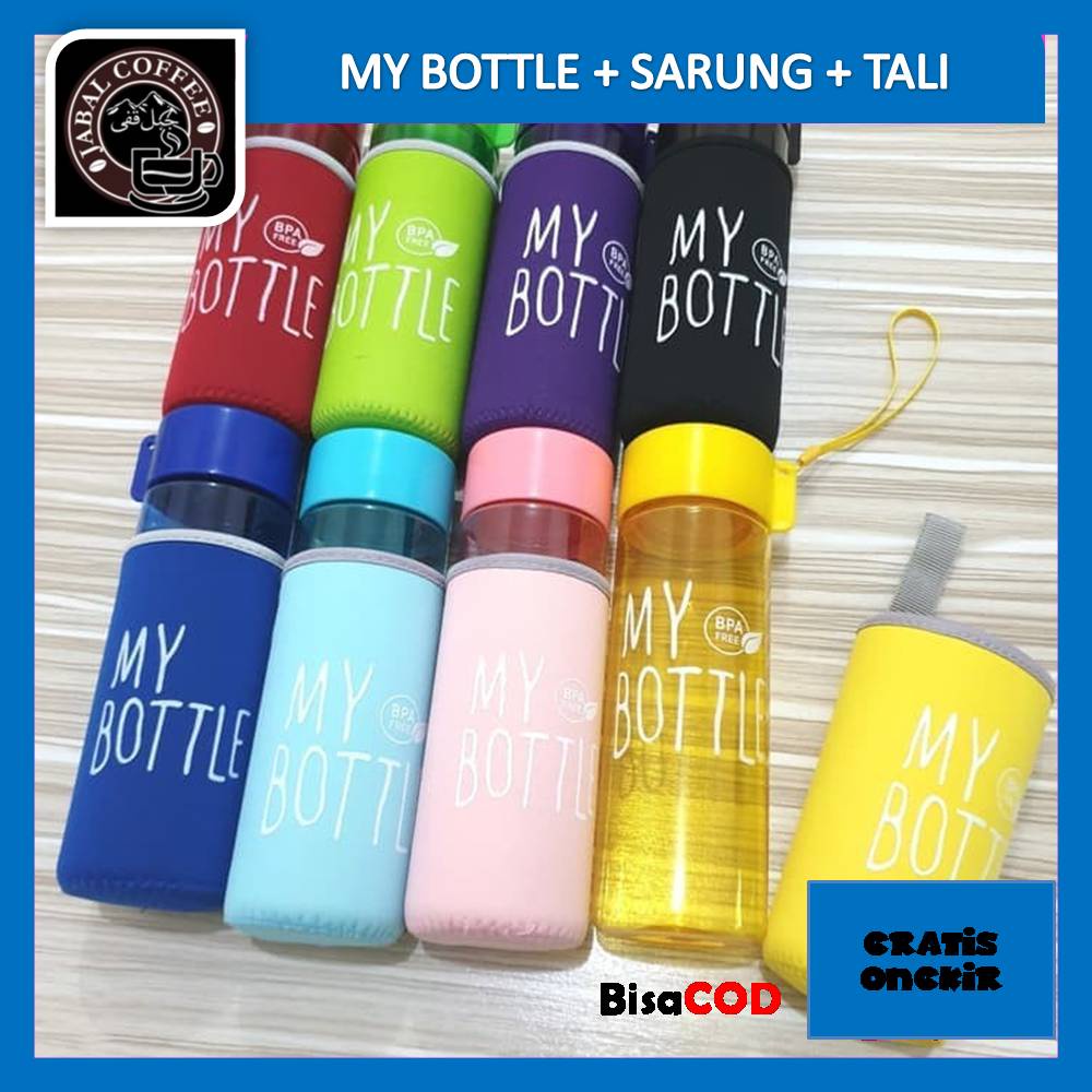 My Bottle Bulat Warna + Sarung + Tali / My Bottle Transparan Infuser Water Gratis Pouch 03