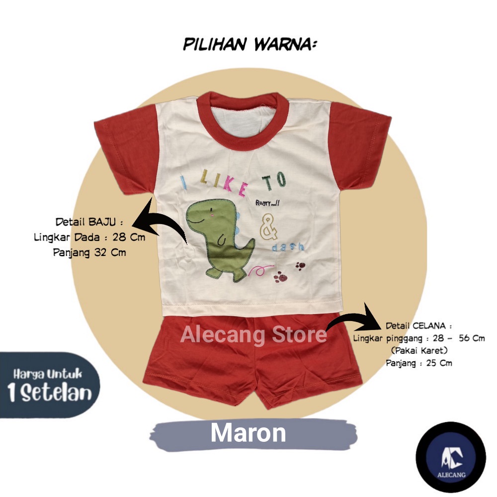 Setelan Pendek Baju Bayi Size 6 - 12 Bulan merk Tralala / Idola, Piyama Bayi DASAR WARNA