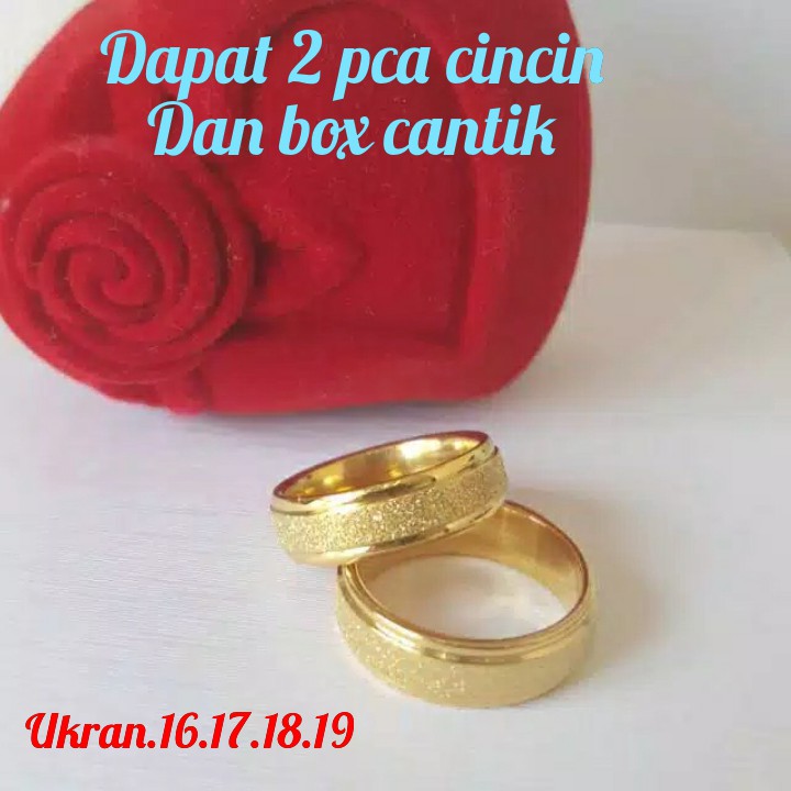Cincin Kawin Udah Dapat 2 Pcs + Box Cincin pasir  mewah dan berkelas Berlapis Stainless Steel