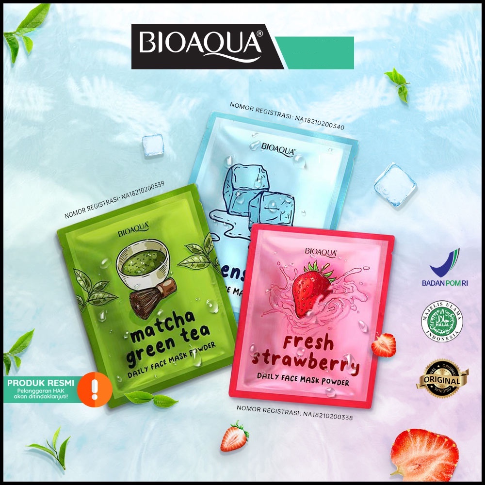 ⭐BAGUS⭐ [BPOM] BIOAQUA Organic Powder Mask 20gr | Masker Wajah Organik | Bubuk Matcha Strawberry Ice Sensation